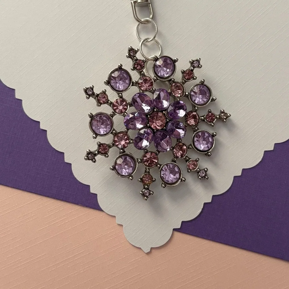 Vintage Purple and‎ Pink Floral Rhinestone Pendant Purse Charm